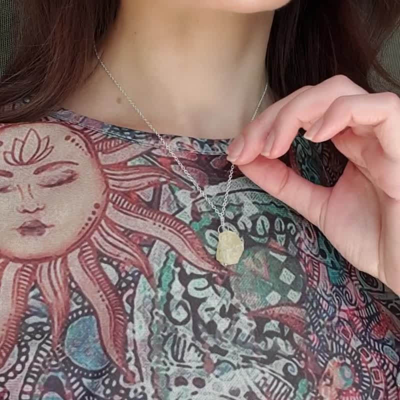 原矿黄水晶项链，925纯银，双子座水晶礼物，十一月诞生石 - 项链 - 宝石 黄色