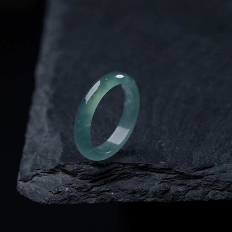 冰种蓝水翡翠戒指戒圈 | 国际8围 | 天然翡翠A货 | 送礼 - 戒指 - 玉石 蓝色