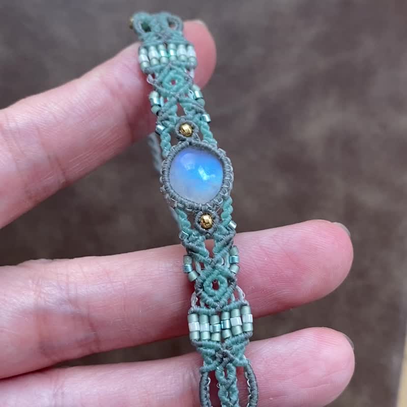 H247 民族风 蜡线编织 月光石 日本珠 铜珠 手环 (可调长度) - 手链/手环 - 宝石 绿色