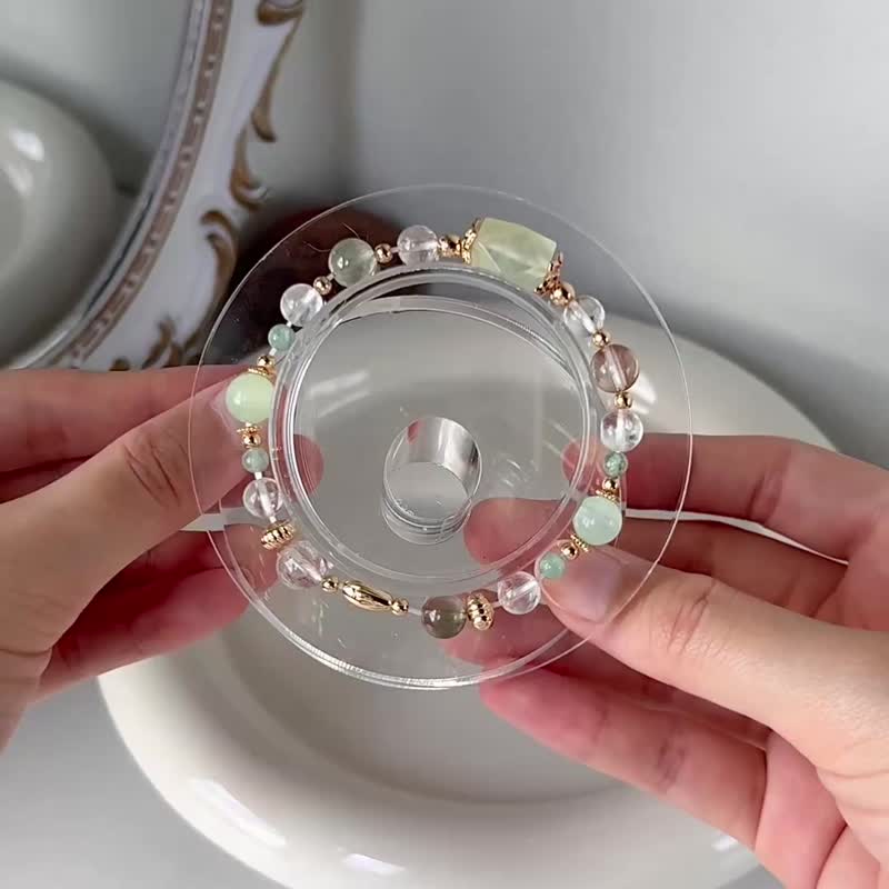 /青果/葡萄石白水晶 铜发晶 绿纹石 绿蓝晶 白水晶 绿发晶 - 手链/手环 - 水晶 绿色
