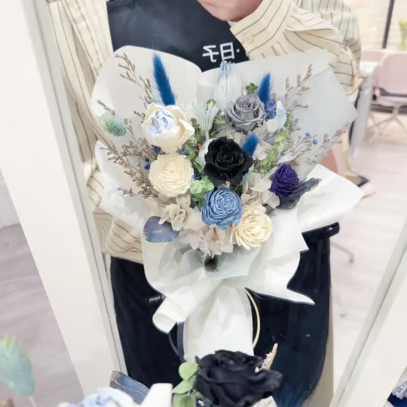 灰蓝色系花束 永生花 男生花束 小资花束 莫兰迪色系花束 - 干燥花/捧花 - 植物．花 蓝色