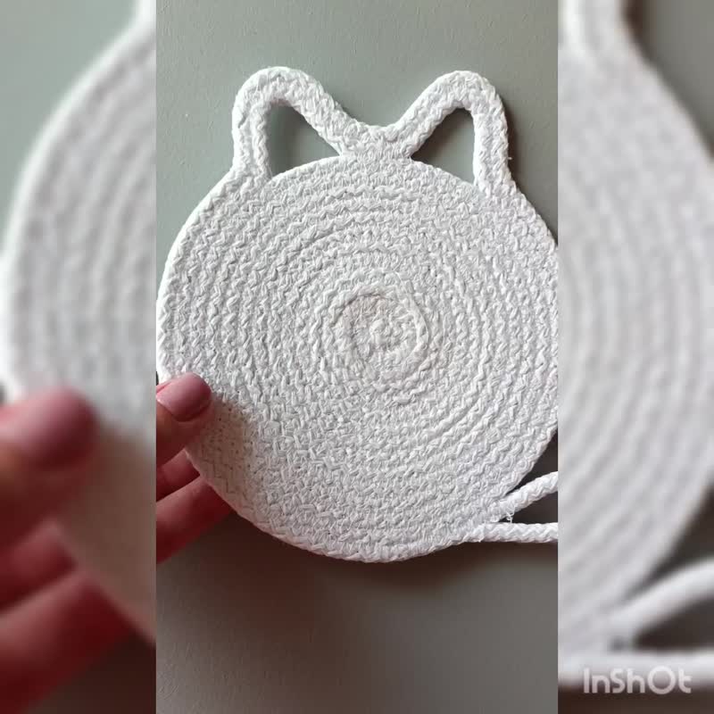 猫白展示手工杯垫和饮料杯垫 - 杯垫 - 棉．麻 白色