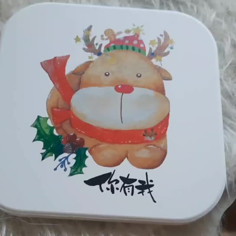 有现货-麋鹿陶瓷杯垫圭藻土杯垫-水彩插画杯垫-代客写字-圣诞礼物 - 杯垫 - 陶 红色
