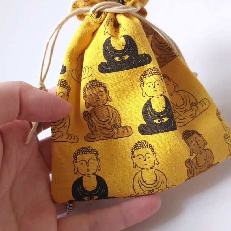 旅行首饰袋, 手作首饰收纳袋, 耳环戒指水晶链日本束口袋 - 化妆包/杂物包 - 棉．麻 黄色