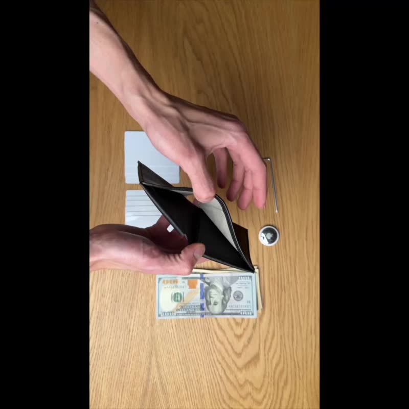皮革 AirTag 钱包 - 对折式 3.0 | 高级意大利皮革 | RFID 防阻 - 皮夹/钱包 - 真皮 咖啡色