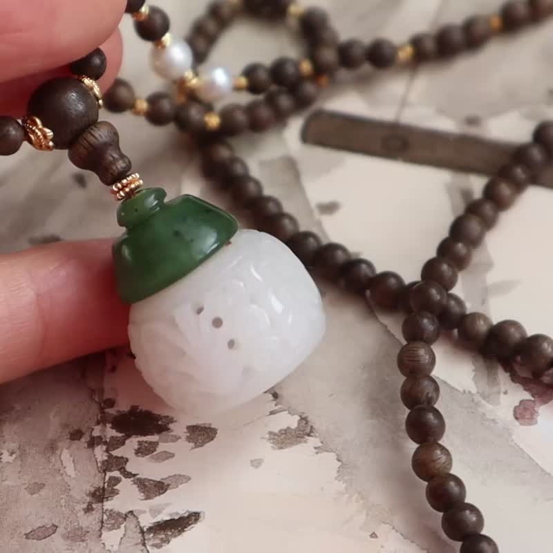 天然和田玉羊脂玉雕刻香囊吊坠 一级白 镂空雕刻 可打开放香丸 - 项链 - 玉石 