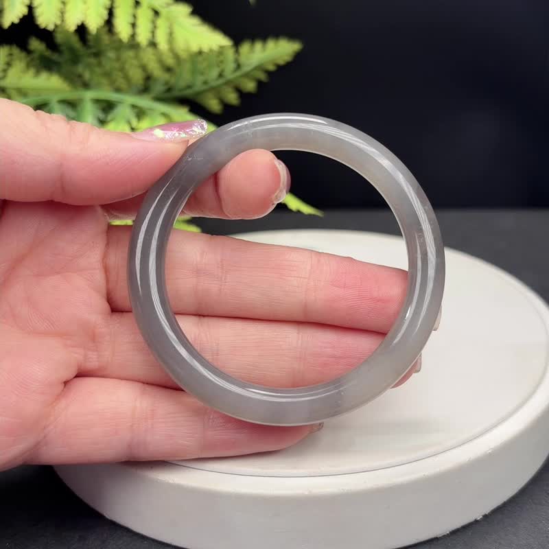 和田玉手镯 51MM 老料细圆条渐变烟紫玉手环 附证书 百搭祥瑞贵气 - 手链/手环 - 玉石 