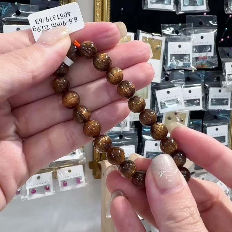 顶级猫眼铜顺发水晶8.5-9mm20.90g辟邪挡煞逢凶化吉化解浊气招财 - 手链/手环 - 水晶 金色