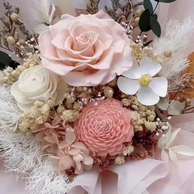 大型干燥永生花束 粉红玫瑰 永生花 花束 情人节干燥花 玫瑰花 - 干燥花/捧花 - 植物．花 粉红色