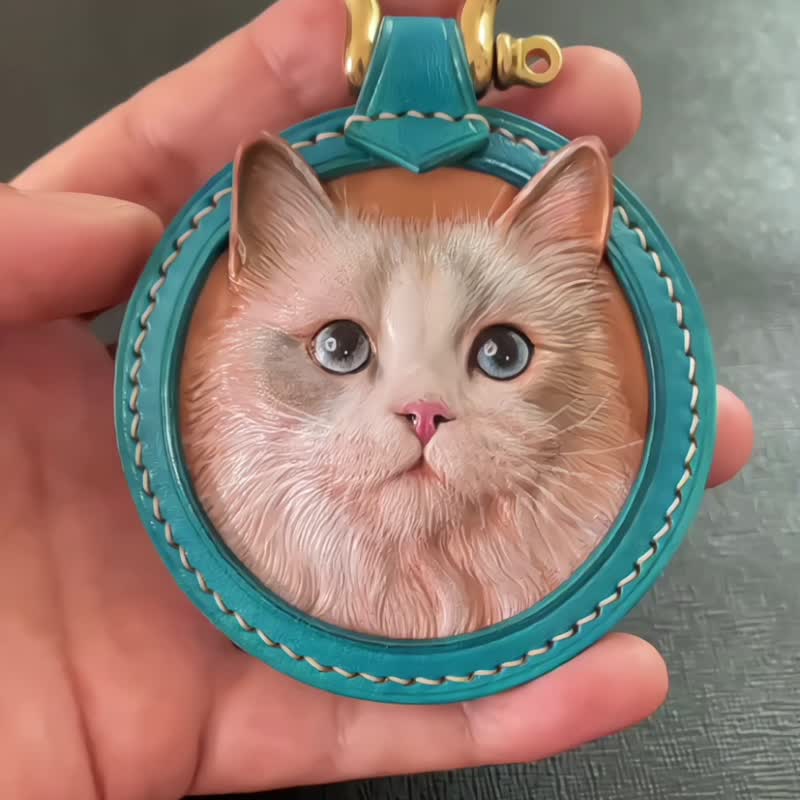 我的宠物订制钥匙圈宠物皮雕钥匙圈皮雕宠物画像手工猫狗我的宠物宠物订制 - 订制抱枕/饰品 - 真皮 