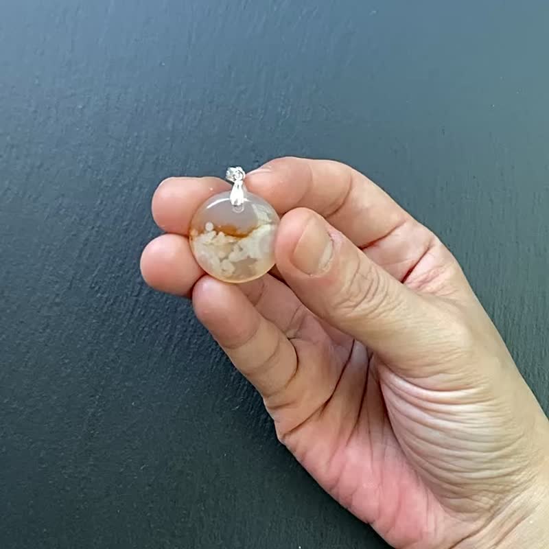 樱花玛瑙 天然粉嫩果冻体油画风格 增强运势 925纯银钛钢项链 - 项链 - 水晶 多色