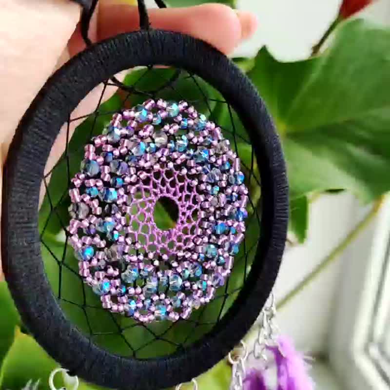 Purple black Girly Dreamcatcher Driving Test Pass Gift First Car Accessory Girl - 墙贴/壁贴 - 绣线 紫色