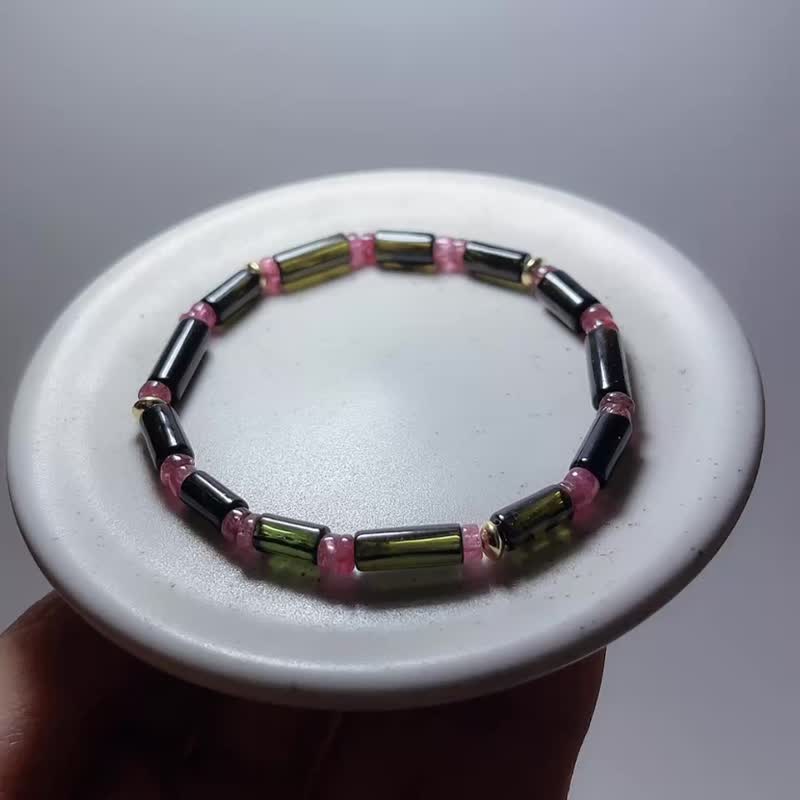 天然矿石 冰透黑玫瑰 绿碧玺 925纯银 手链 - 手链/手环 - 宝石 绿色