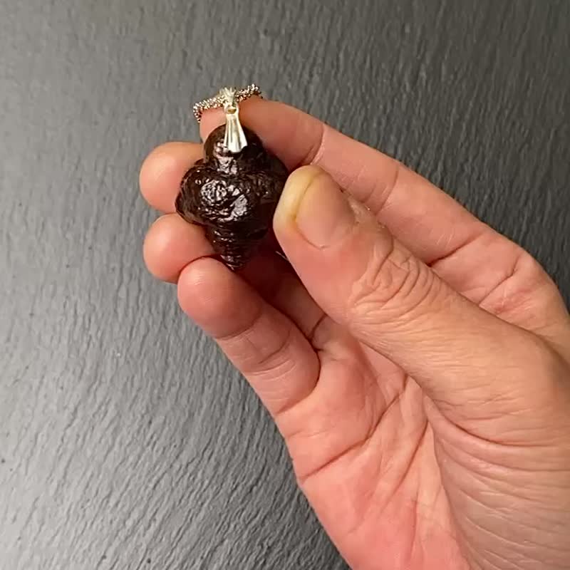 能量原石-埃及预言石 上帝沟通石 天机石 橡果造型纯银钛钢项链 - 项链 - 水晶 咖啡色