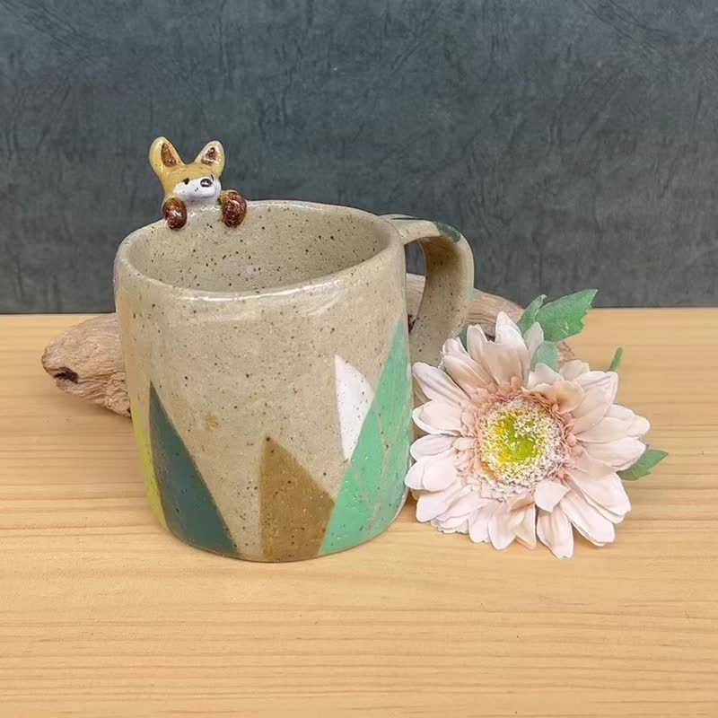 A Lu 快乐小狐狸陶杯/礼物 手作手绘 美国进口陶土 原创仅此一件 - 咖啡杯/马克杯 - 陶 多色