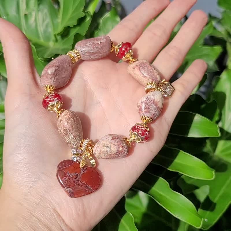 稀有豹纹玛瑙 油画感 心想事成 琉璃 富贵 手链 单品 礼物 - 手链/手环 - 宝石 红色