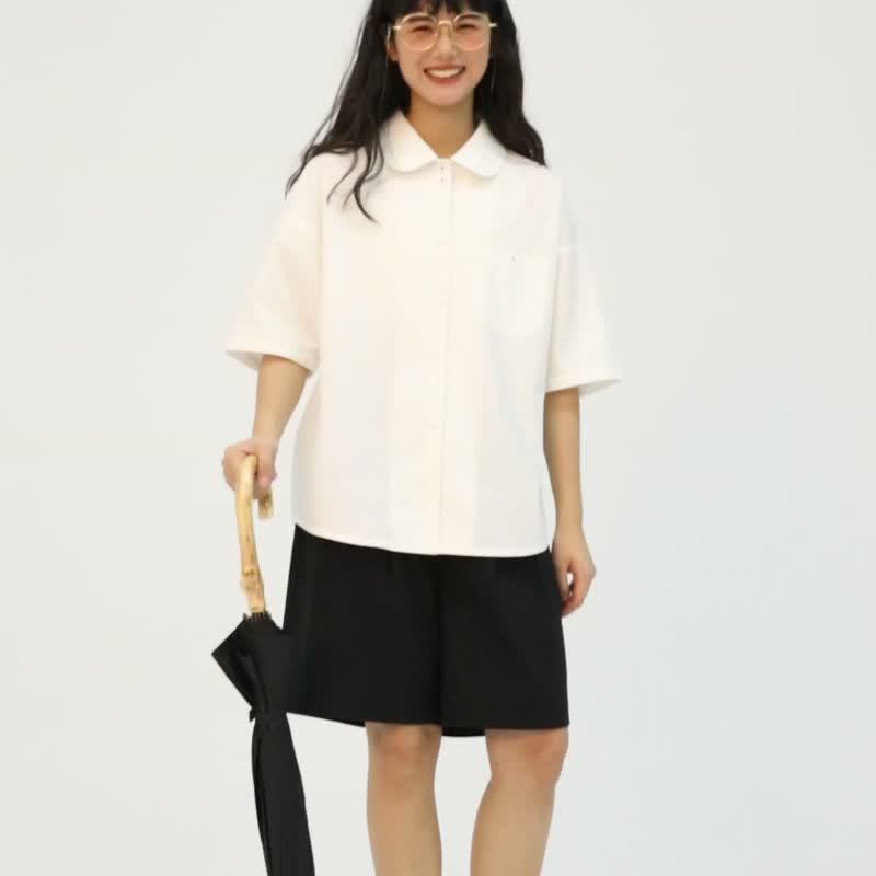 oddmaker设计感彼得潘衬衫女夏新款宽松慵懒休闲短袖格子衬衣上衣 - 女装衬衫 - 棉．麻 