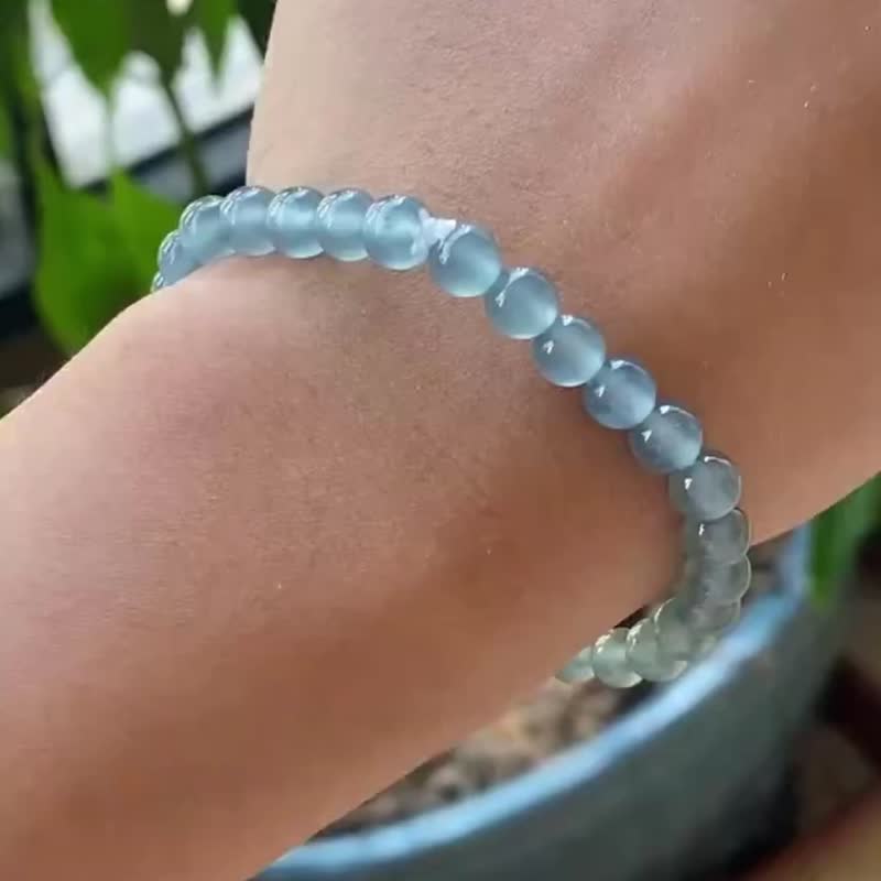 冰种翡翠天然翡翠A玉玉珠 玉链手链颈链 • 冰玻种蓝刚翡翠手串 - 手链/手环 - 玉石 蓝色
