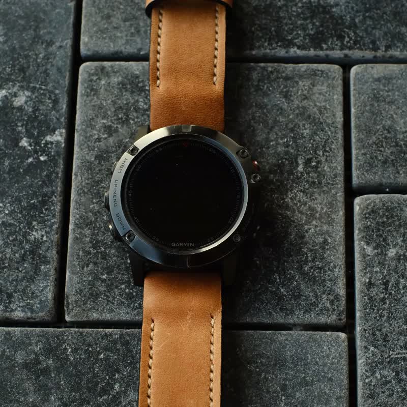 疯马棕色白色拼接牛皮 Garmin 手表带 - 表带 - 真皮 咖啡色