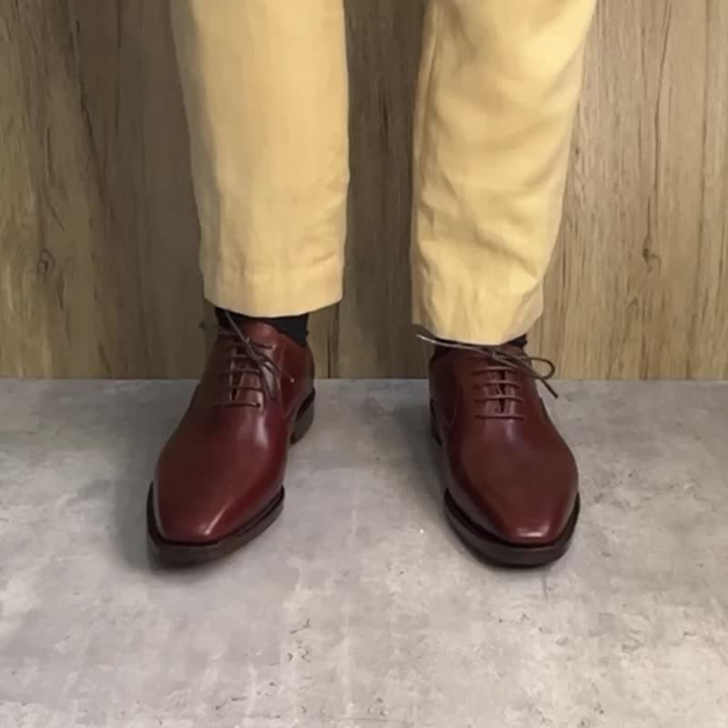 固特异手工真皮二接头雕花牛津鞋 雕花皮鞋 Oxford Brogue 可定制 - 男款靴子 - 真皮 咖啡色