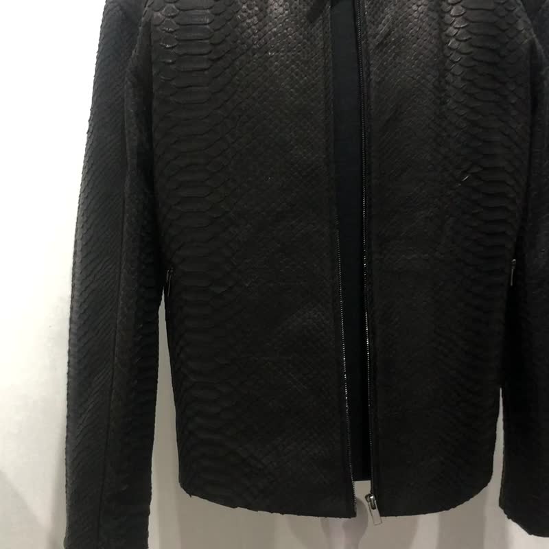 订制正品蟒蛇皮夹克，飞行员款式，顶级摩托车骑士皮衣。 - 男装外套 - 真皮 黑色