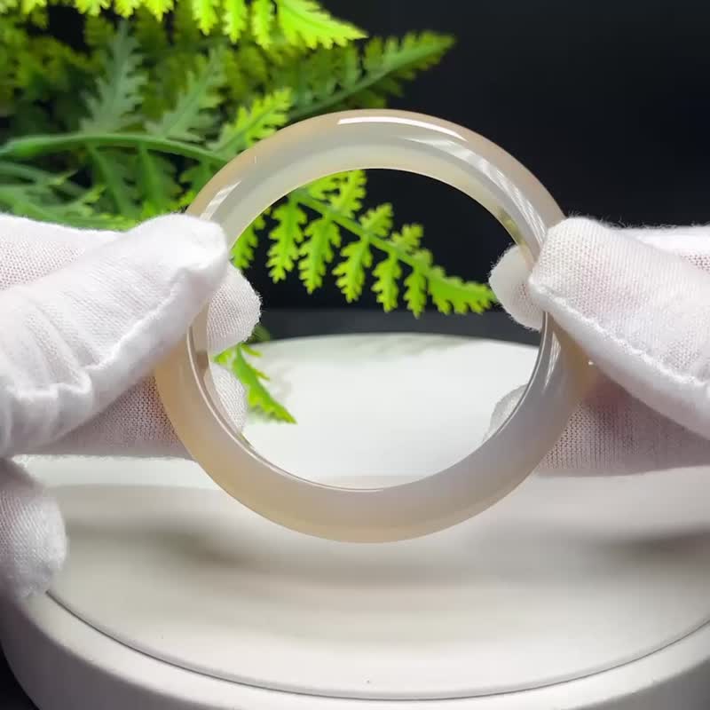 精品 渐变香槟金灰玛瑙手镯 52MM 冰润起光玉髓手环 平衡正负能量 - 手链/手环 - 半宝石 