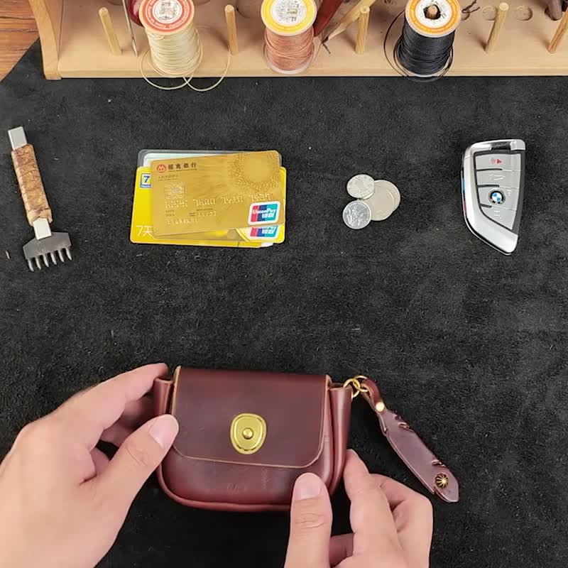 Horween Chromexcel 皮革零钱包 手工制 复古真皮卡包茶芯皮 收纳 - 零钱包 - 真皮 红色