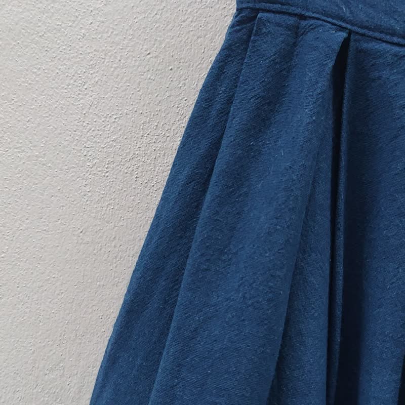 Indigo Pleated Front - 弹性腰背长裙 - 裙子 - 棉 蓝色