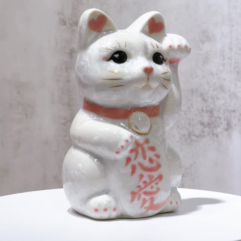 【爱意盈盈】日本清水烧招财猫 | 花结晶 白 恋爱 - 摆饰 - 瓷 白色