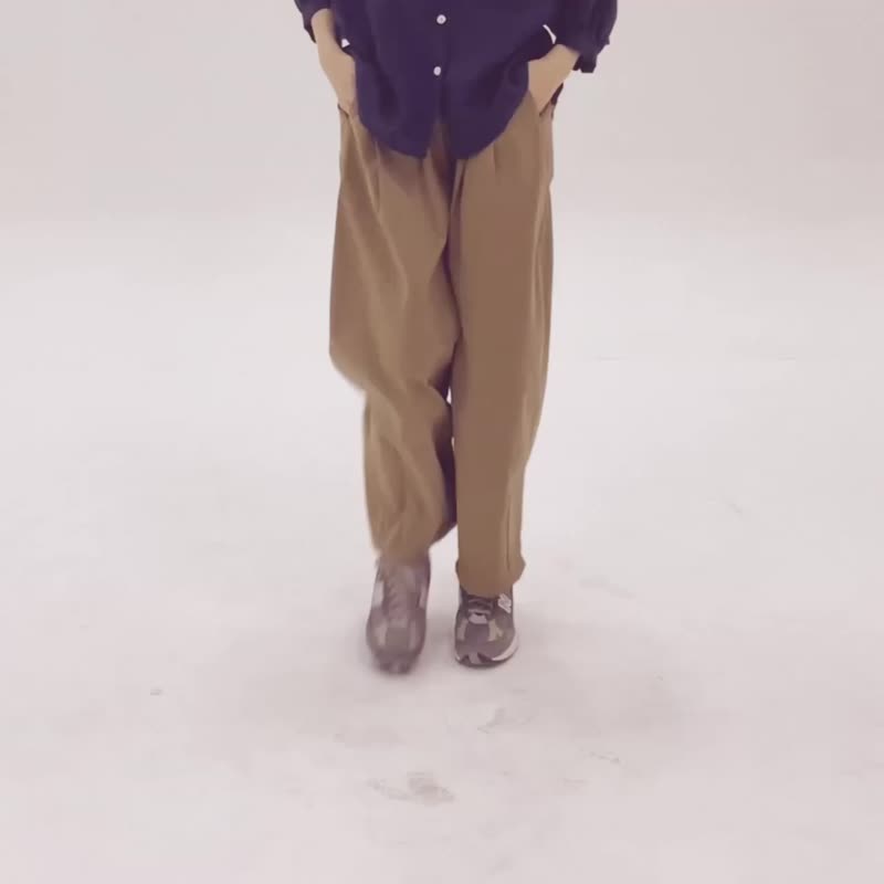 Unisex Balloon Pants - Khaki - 中性裤装 - 棉．麻 卡其色