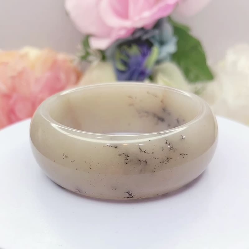 NO.54意境美水墨草花宽版轮胎镯 带金沙56 MM 圈口 草花镯 佘太翠 - 手链/手环 - 玉石 多色