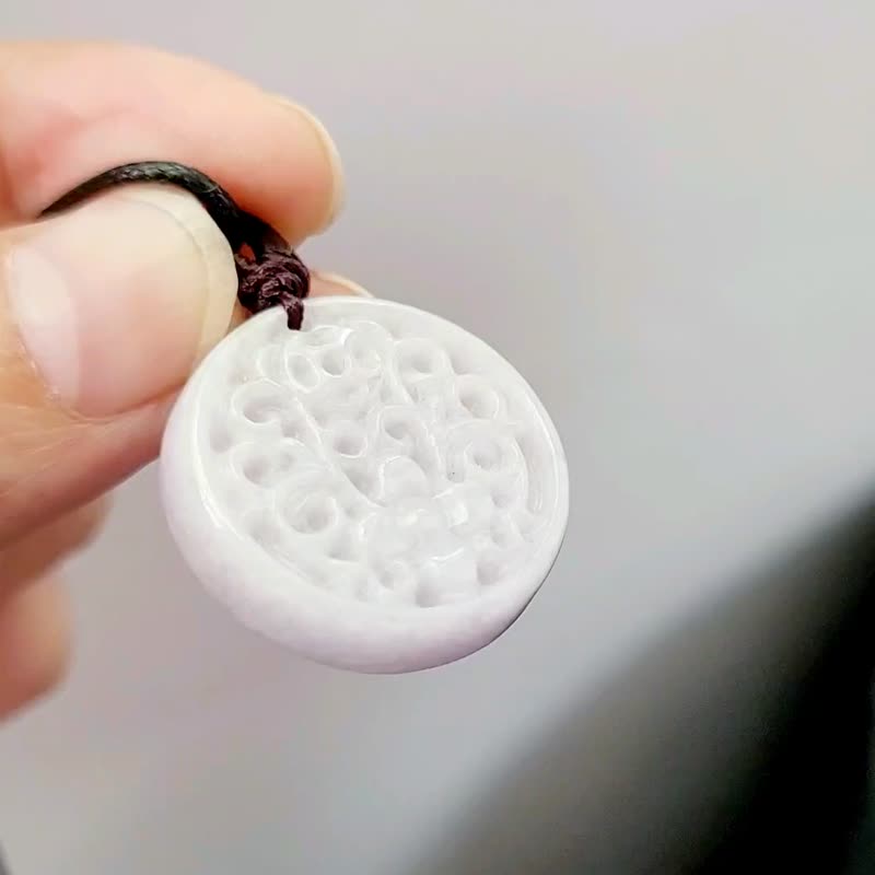 【亲翠】天然翡翠 冰紫满色仿古花纹圆牌项链 | 厚款 | 仙气百搭 - 项链 - 玉石 紫色