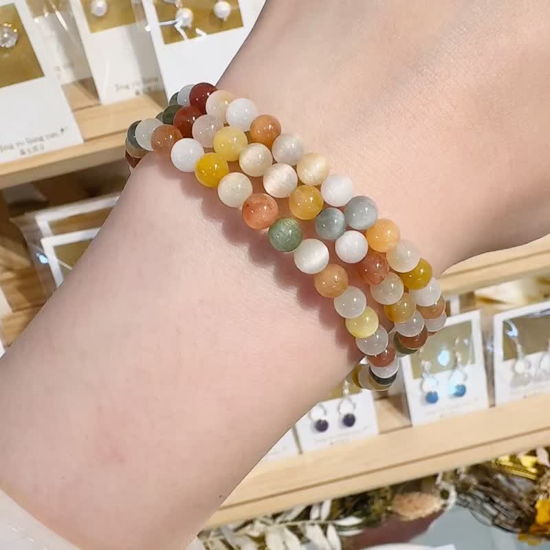 毕业级猫眼浓色彩兔毛水晶5mm手珠毕业级满顺带稀有灰兔毛 - 手链/手环 - 水晶 多色