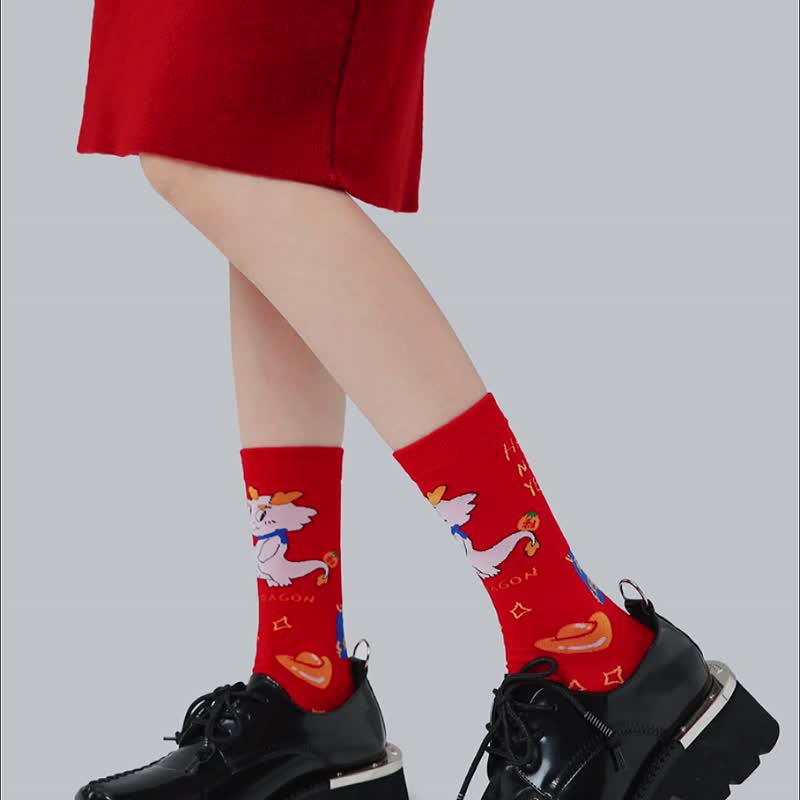 可爱中筒袜  粉色女袜  五双礼盒小腿袜 - 袜子 - 棉 
