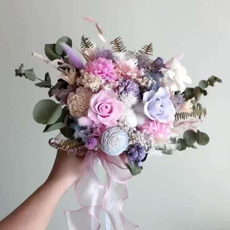 粉紫色永生干燥捧花 浅紫色捧花 淡紫色梦幻捧花 捧花 花束 - 干燥花/捧花 - 植物．花 