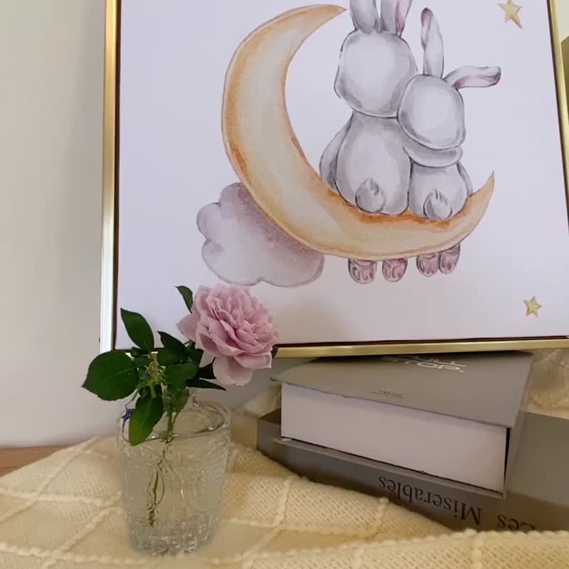 最好的陪伴-可爱童趣感兔子插画/儿童房布置/亲子礼物/疗愈兔子画 - 海报/装饰画/版画 - 棉．麻 灰色