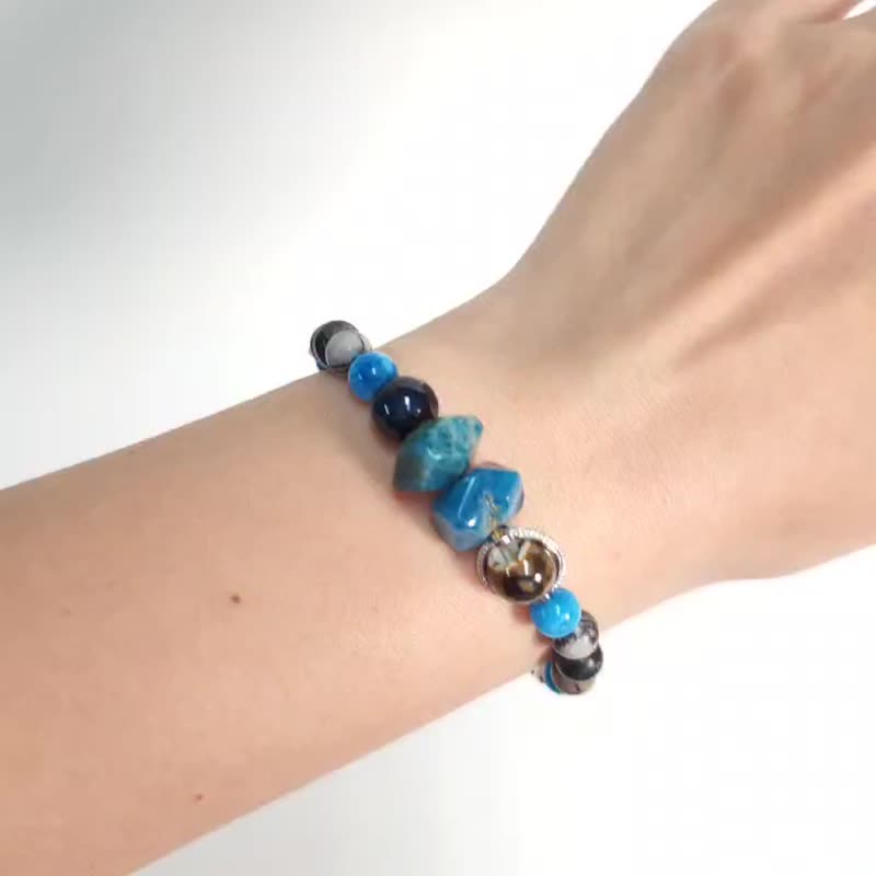 行星礼物(蓝磷石/鹰眼石/陶珠/比卡索网络石) - 手链/手环 - 半宝石 蓝色