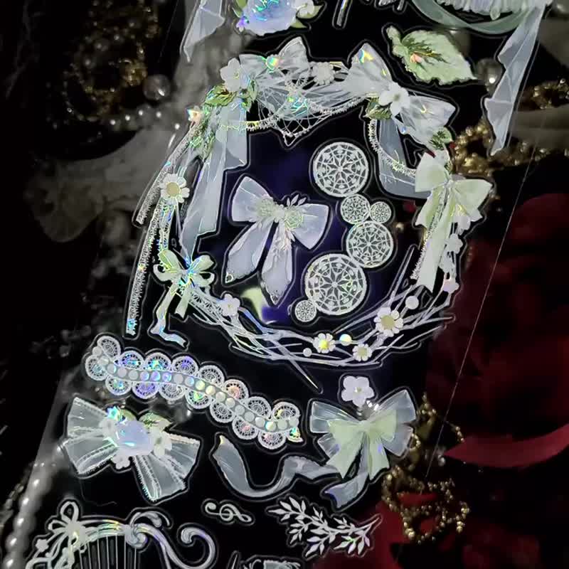 雾岛花语诗 優雅な白鳥 詩集 PET 貝殼光 割型貼紙卷 (kiss-cut) - 纸胶带 - 其他材质 多色