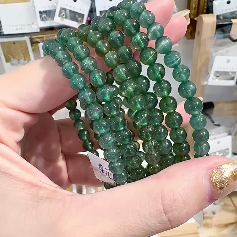 天然仙女清新色一线猫眼天然绿磷灰5.5mm6mm消除挫折感增加创造力 - 手链/手环 - 水晶 绿色