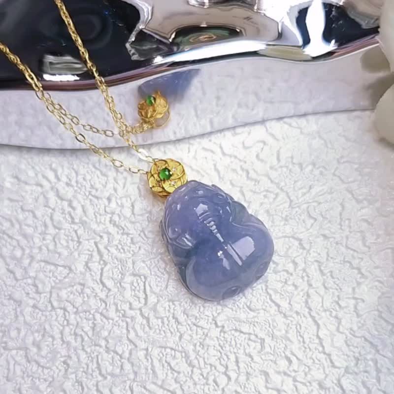 招财神兽|纯18k金稀有浓星空紫大貔貅|缅甸A货翡翠铜钱款吊坠 - 项链 - 玉石 