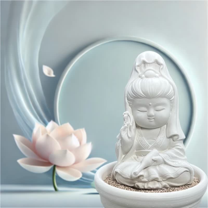 净念吉祥小佛之宝瓶观音小盘套组  传递平安与祝福 提升生活品质 - 香薰/精油/线香 - 水泥 白色