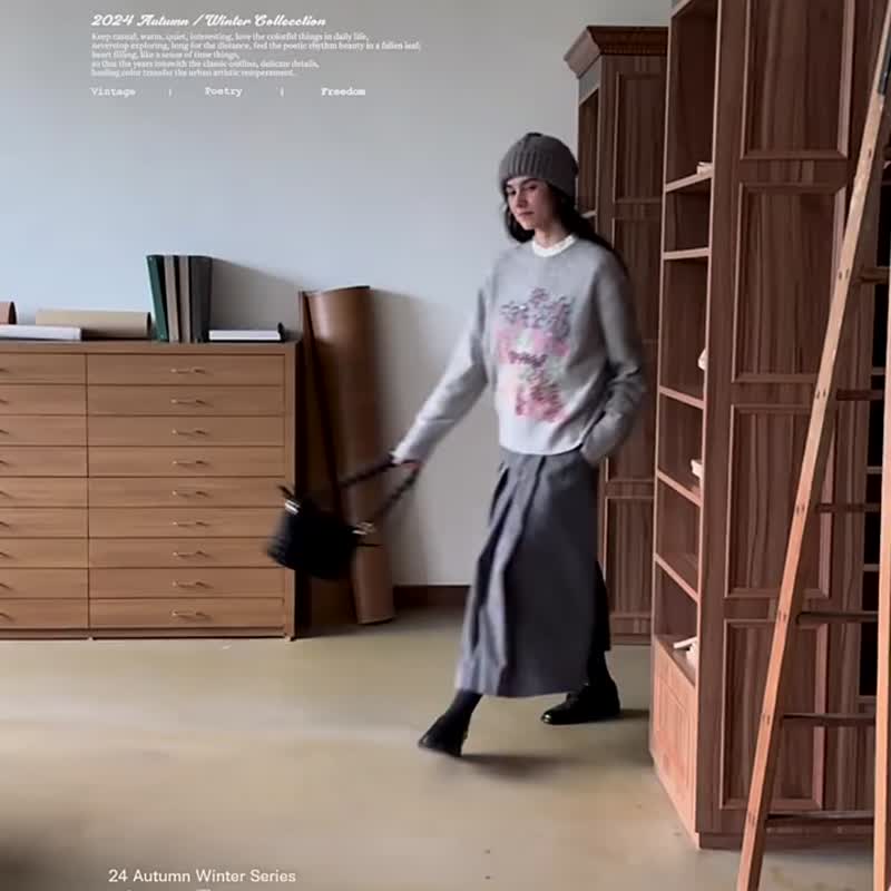 原來是灰 英倫學院風半身裙 高腰設計百搭時髦百褶裙 - 裙子 - 其他人造纤维 灰色