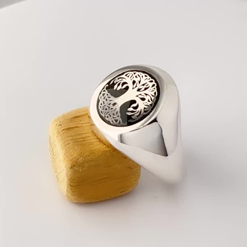 925 纯银生命之树男士印记戒指 - 意大利设计 - 戒指 - 纯银 银色