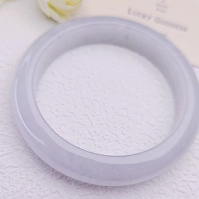 桃花 贵人|仙气淡粉紫春彩|缅甸A货翡翠完美宽版平安手镯56.3 - 手链/手环 - 玉石 