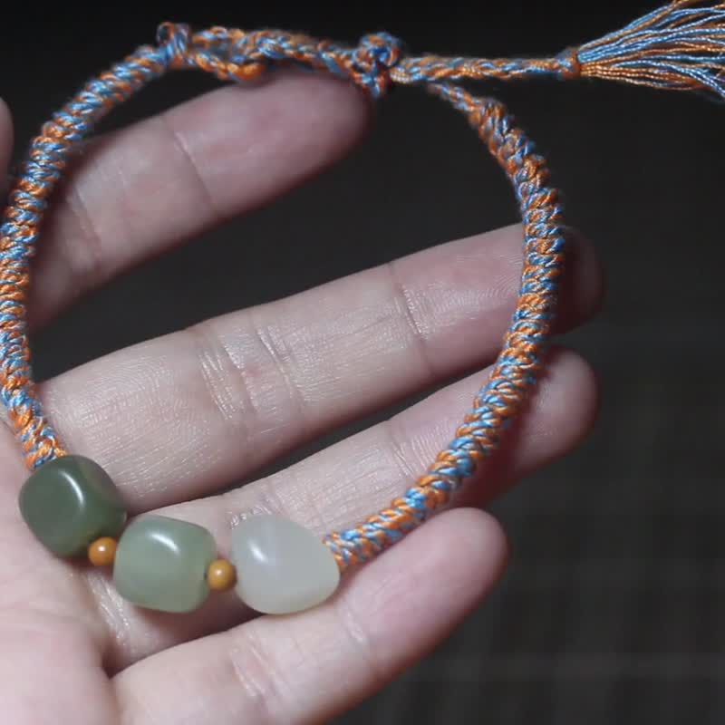 【心心相印】和田玉老光多宝玉石古风藏式民族风编织手串手链 - 项链 - 玉石 