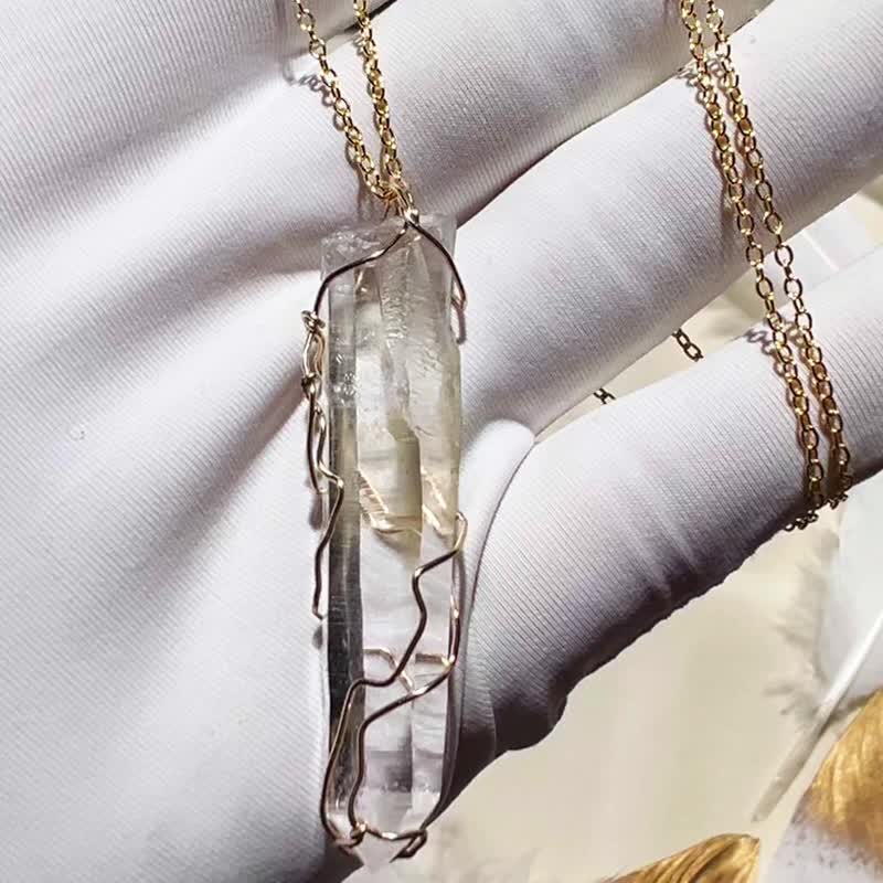 纯手工进口14K包金绕线哥伦比亚利姆利亚白水晶柱项链 - 项链 - 宝石 多色