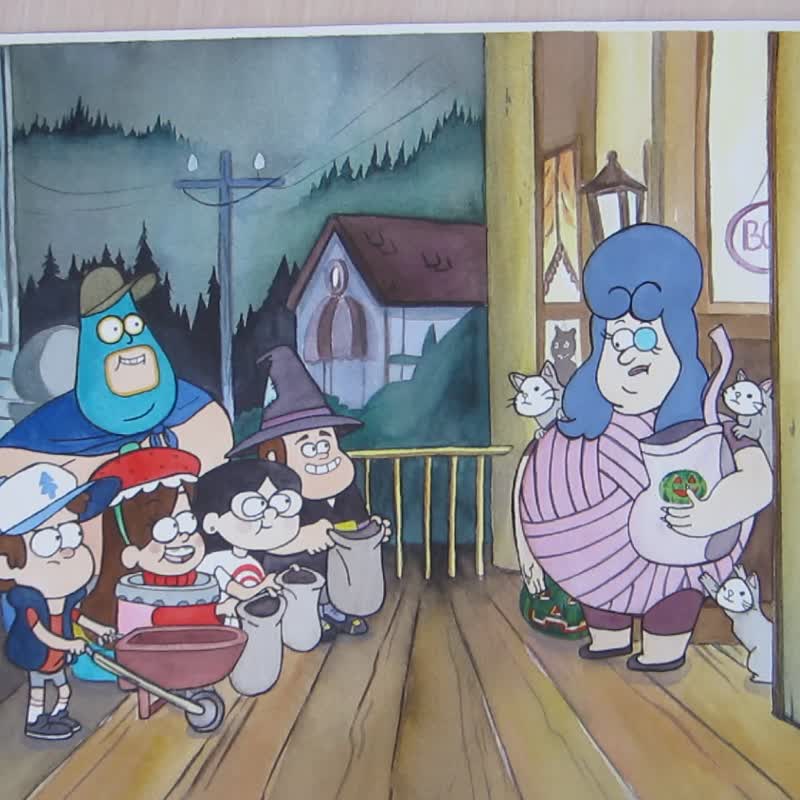 Original watercolor painting Halloween - 墙贴/壁贴 - 纸 多色