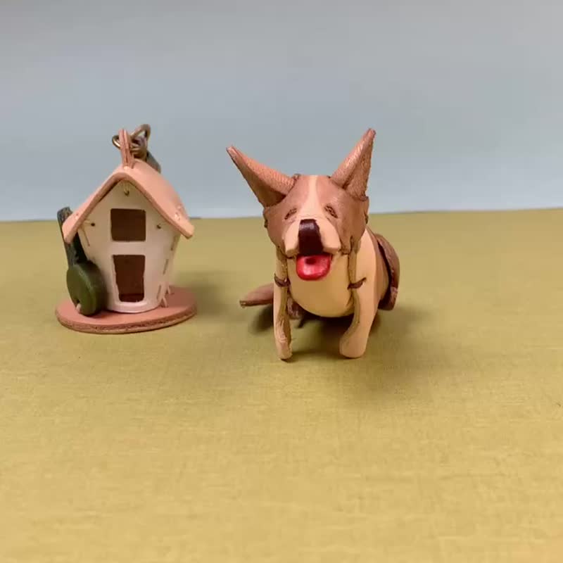 动物森林-柯基犬-真皮植鞣 皮革钥匙圈 吊饰  动物造型 - 钥匙链/钥匙包 - 真皮 卡其色