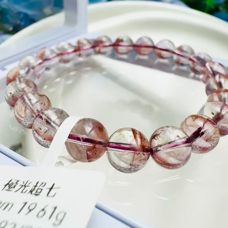 净体稀有玻璃极光超七共生矿 8.5mm19.61g 紫红色矿体疗愈能量 - 手链/手环 - 水晶 多色
