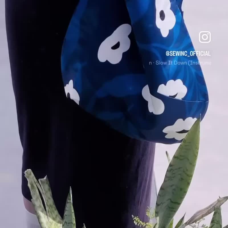 宝蓝白色印花手提包 大 - 手提包/手提袋 - 聚酯纤维 蓝色